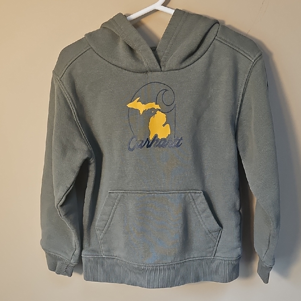 Carhartt Olive Drab Hoodie with Yellow Michigan Graphic